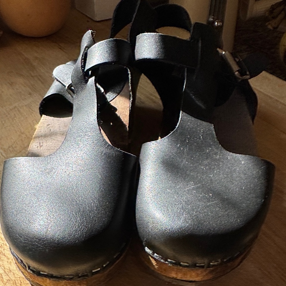 Black Leather Lotta’s Mary Jane Clogs